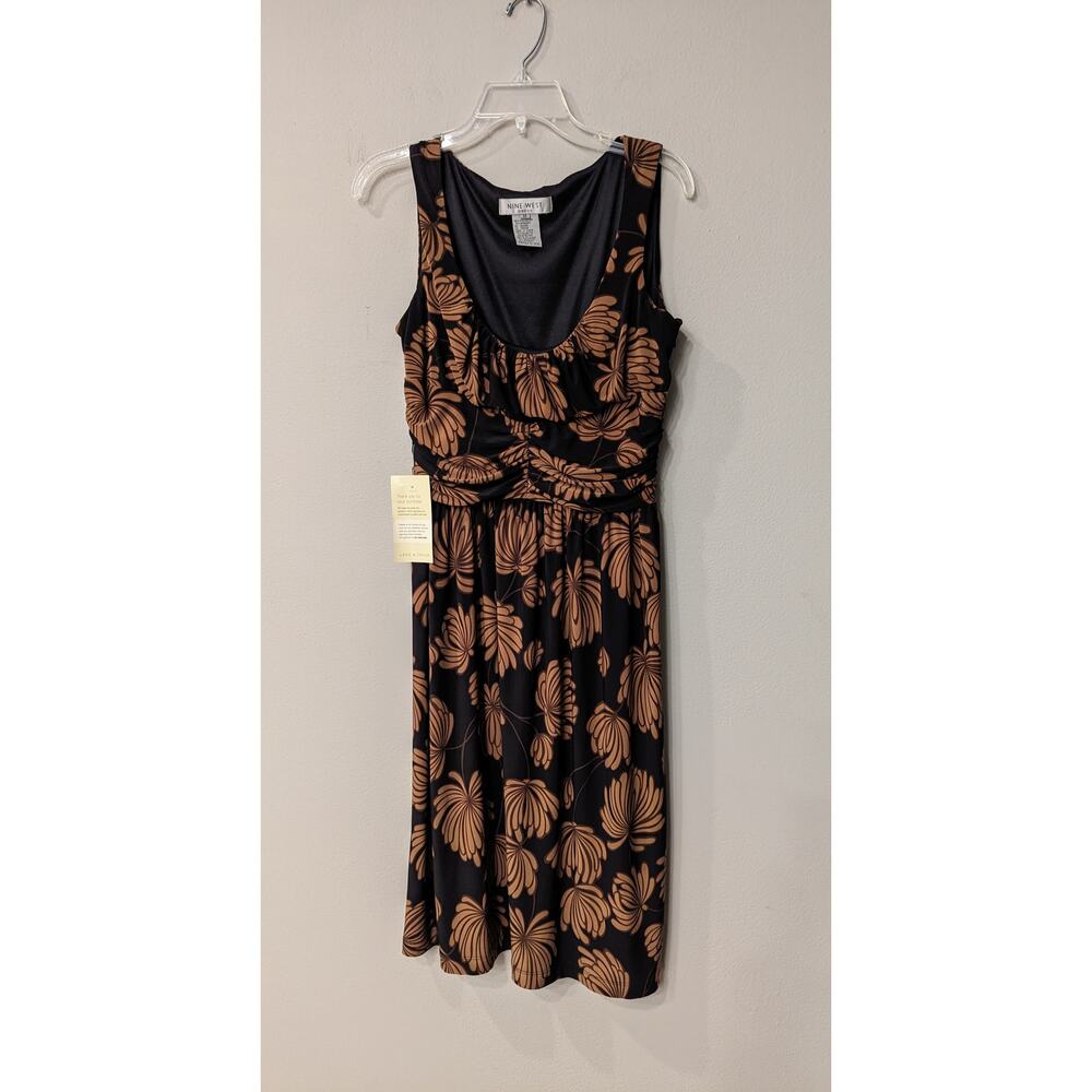 Nine West Empire Waist Size 14 Brown & Black Stretchy Dress NWT